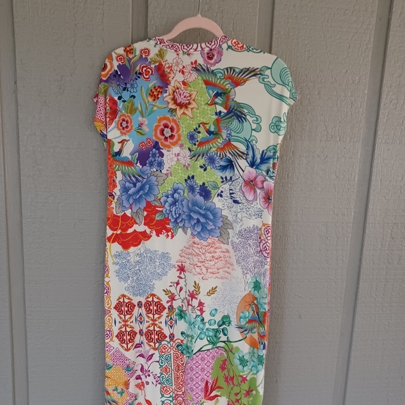 Johnny Was The Janie Favorite Relaxed Knit Midi Dress Size S Floral Bird Stretch - Picture 6 of 11